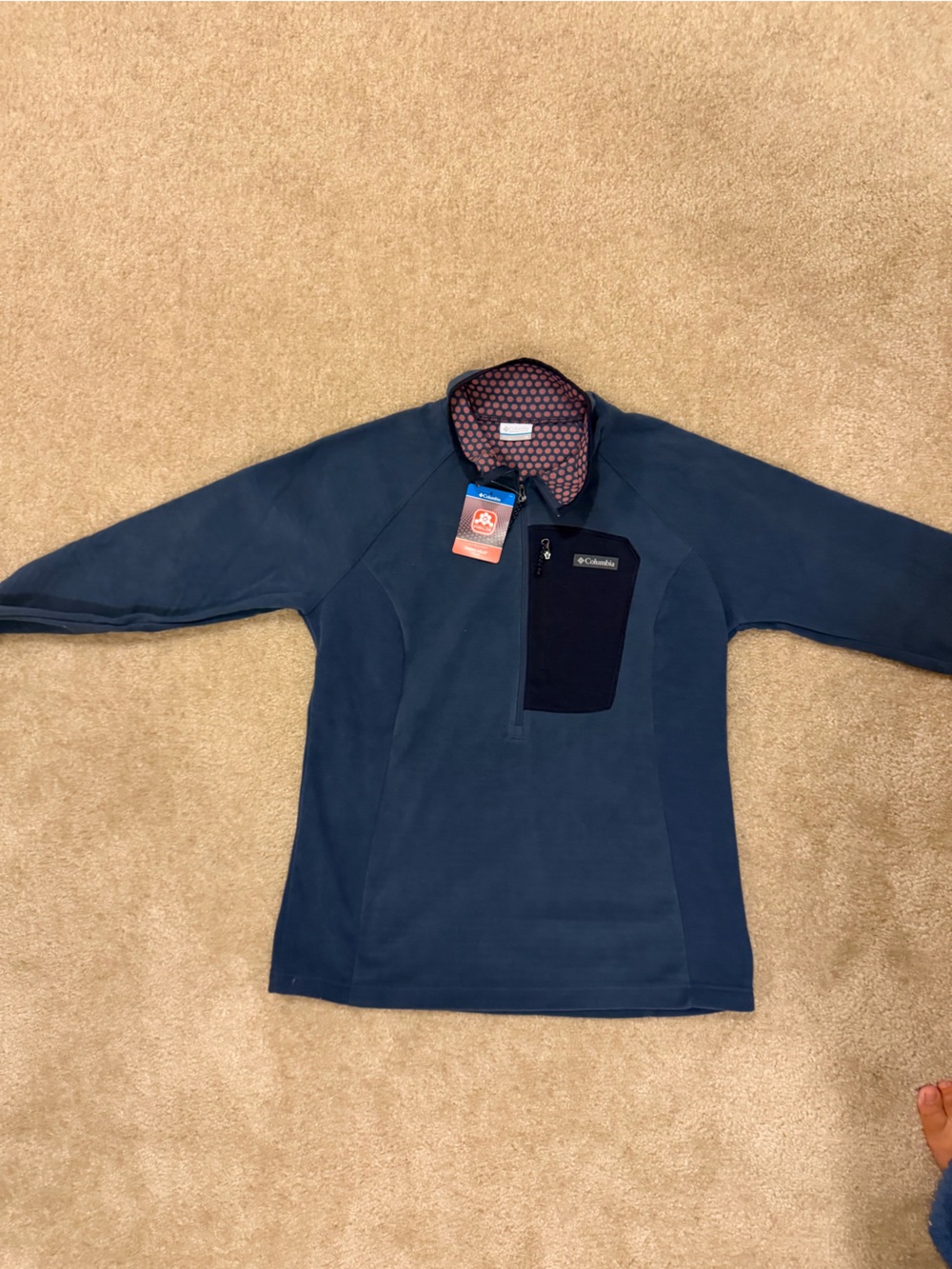 Columbia Navy Blue Fleece Hoodie with Patterned Lining